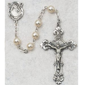 Pearl like Glass Rosary Boxed