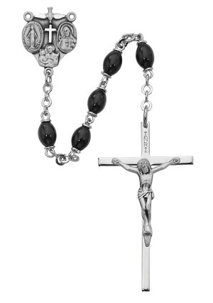 Black Glass Oval Rosary Boxed