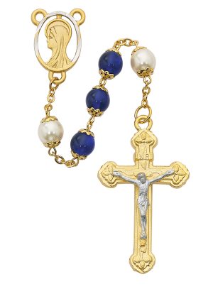 Blue and Pearl like  Glass Rosary Boxed