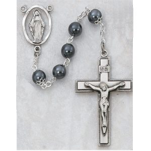 Imitation Hematite Rosary Boxed