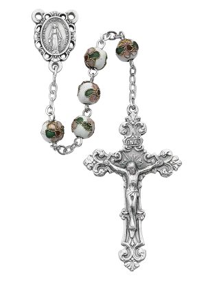 White Cloisonné Rosary Boxed
