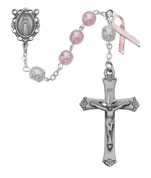 Pink Pearl like  Cancer Rosary Boxed
