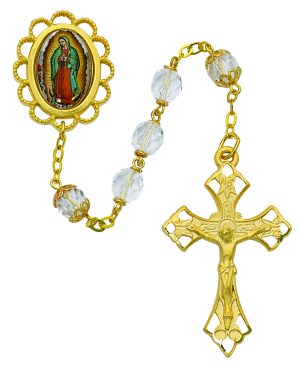 Clear Glass Guadalupe Rosary Boxed