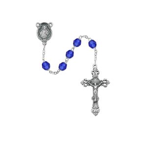 Dark Blue Glass September Rosary Boxed