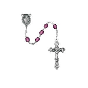 Dark Purple Glass February Rosary Boxed