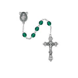 Dark Green Glass May Rosary Boxed