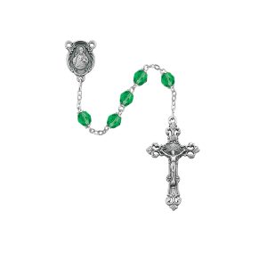 Light Green Glass August Rosary Boxed