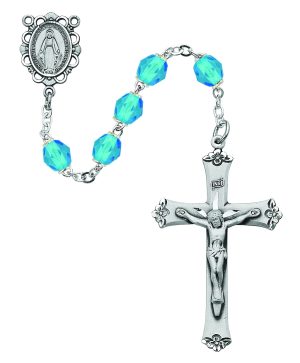Aqua Glass March Rosary Boxed