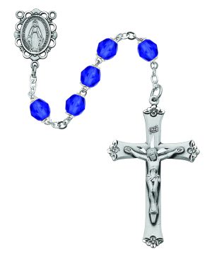 Dark Blue Glass September Rosary Boxed