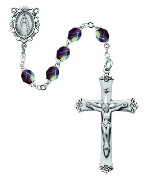 Purple Glass February Rosary Boxed