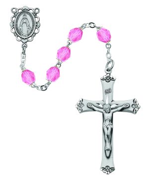 Pink Glass October Rosary Boxed