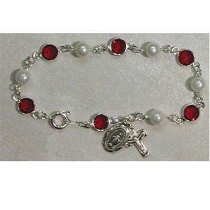 7.5in Red Crystal Rosary Bracelet Boxed
