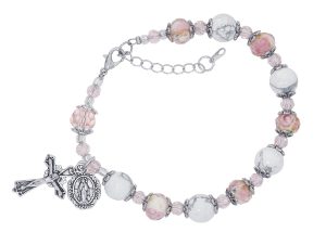 Pink Flower and White Stone Beads with Adjustable Links