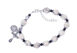 White Howolite & Black Crystal Beads with Adjustable Links