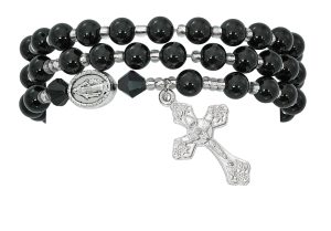 Simulated Black Agate Twistable Rosary Bracelet Carded