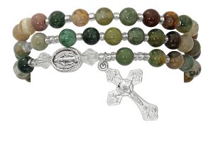 Simulated India Agate Twistable Rosary Bracelet Carded