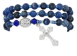 Simulated Blue Lapis Twistable Rosary Bracelet Carded