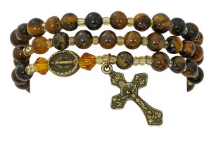 Simulated Tiger Eye Twistable Rosary Bracelet Carded