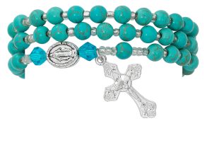 Simulated Turquoise Twistable Rosary Bracelet Carded
