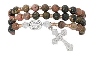 Simulated Rhodonite Twistable Rosary Bracelet Carded