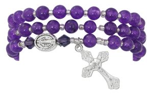 Simulated Amethyst Twistable Rosary Bracelet Carded