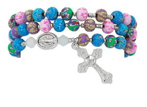 Multi-Color Stone Twistable Rosary Bracelet Carded