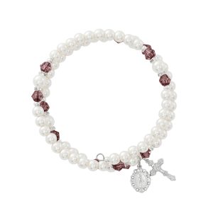 February Dark Amethyst Crystal and Pearl Beads