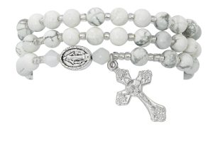 Simulated Howolite Twistable Rosary Bracelet Carded