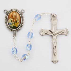 Blue Glass St Dymphna Rosary Boxed