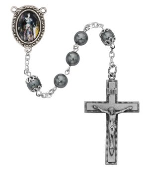 Gray Glass St Joan of Arc Rosary Boxed