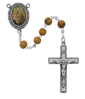 Olive Wood St Joseph Rosary Boxed