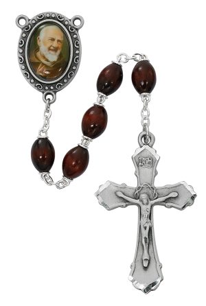 Brown Wood Padre Pio Rosary Boxed