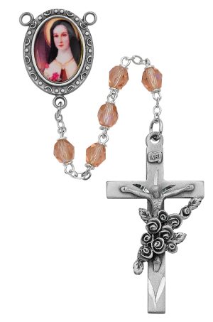 Pink Glass St Therese Rosary Boxed