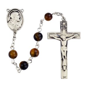 Brown Oval Wood Rosary Boxed