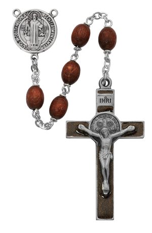 Brown Wood St Benedict Rosary Boxed