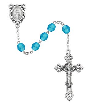 Aqua Glass March Rosary Boxed