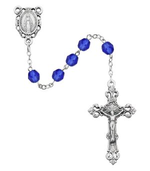 Dark Blue Glass September Rosary Boxed