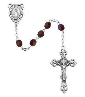 Dark Red Glass January Rosary Boxed