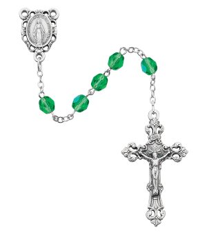 Light Green Glass August Rosary Boxed