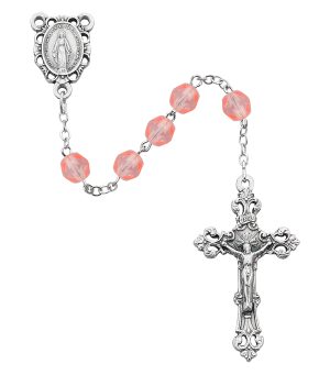 Pink Glass October Rosary Boxed
