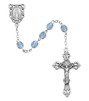 Light Blue Glass December Rosary Boxed