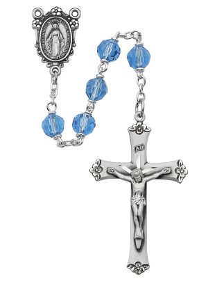 Blue Tin Cut Crystal Rosary Boxed