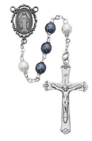 Blue and  White Pearl like  Rosary Boxed