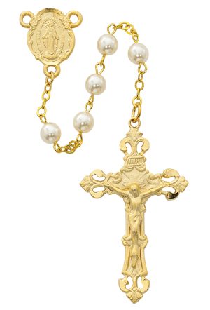 Pearl like  Glass Rosary Boxed