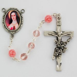 Pink Glass Therese Rosary Boxed