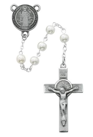 Pearl like  Glass St Benedict Rosary Boxed