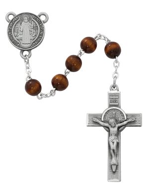 Brown Wood St Benedict Rosary Boxed