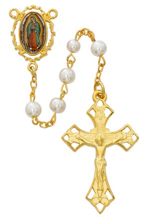 Pearl like  Glass Guadalupe Rosary Boxed