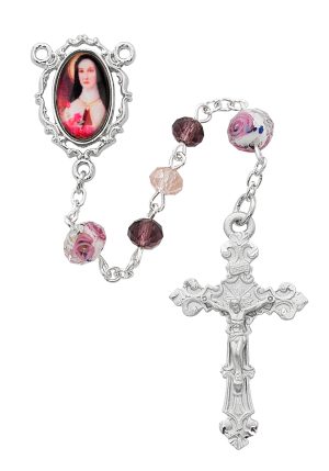 Multi Pink Crystal Therese Rosary Boxed