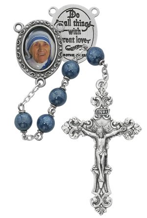 Blue Mother Teresa Rosary Boxed